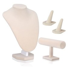 4 Pcs Velvet Jewelry Display Set Velvet Necklace Bust Holder Linen Color