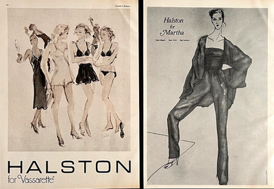 Halston Vassarette Lingerie Martha Fashion Sketch Vintage Print Ads Lot  1978