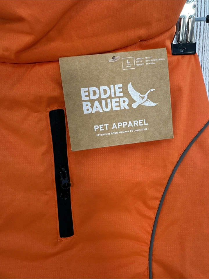 Eddie Bauer Dog Coat LARGE Orange Reflective Gray Fleece Lined Softshell Jacket - Image 4 of 4