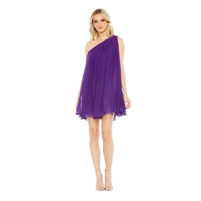 Mac Duggal NEW Size 0 Style 55951 Purple One Shoulder Chiffon A-Line Tent Dress