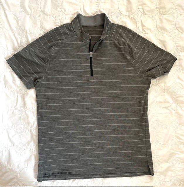 Lululemon Switchback Mens 1/4 Zip Short Sleeve Gray Striped Shirt Size Large