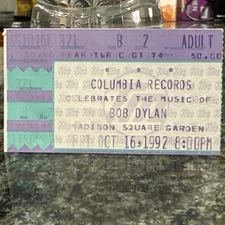 Bob Dylan 1992 Concert Ticket Stub Oct 16 Madison Square Garden NY