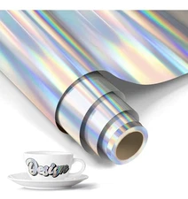 Holographic Vinyl Permanent Vinyl for Cricut, 12" X 6 FT Silver Iridescent