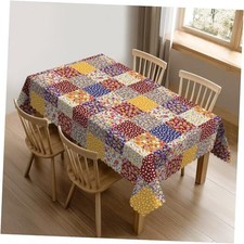Boho Floral Patchwork Table Cloth for Dining Tables, Reusable Blue Yellow Red