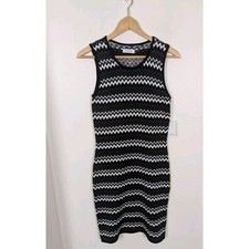 Calvin Klein New Sweater Dress Small S Green Black Chevron Sleeveless