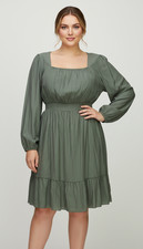 Hesperus Peasant Dress Long Sleeve Olive Green Smocked Boho Flowy Plus Size 3