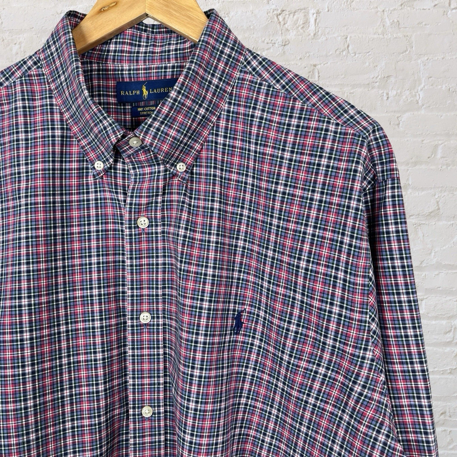 Polo Ralph Lauren Button Down Shirt Long Sleeve Colorful Plaid Stretch Mens 2XL