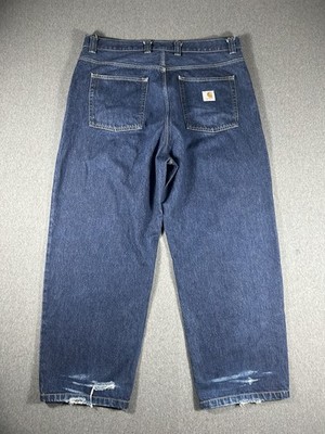 Carhartt Seadon Pant XXL Dark Wash Denim Jeans Relaxed Fit Distressed Hem Workwe