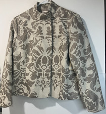 Coldwater Creek Women's Tan Floral Metallic Wool/Polyester Blend Blazer 10P
