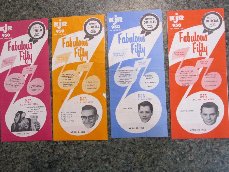 4 DIFF 1962 KJR FABULOUS FIFTY MUSIC SURVEY PROGRAMS-SIR JONATHAN GLASSER  COVER