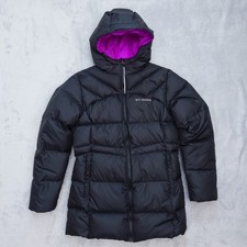 Columbia Down Jacket Girls L 14/16 Black Magent Hooded Full Zip Puffer Parka Mid