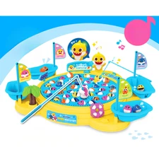 Pinkfong Baby Shark Fishing Game Family Toy Set w/ 4 Fishing Rods Music