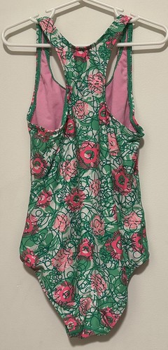 TYR Girls one peice bathing suit size 10 (pink/green/white) - Picture 2 of 3