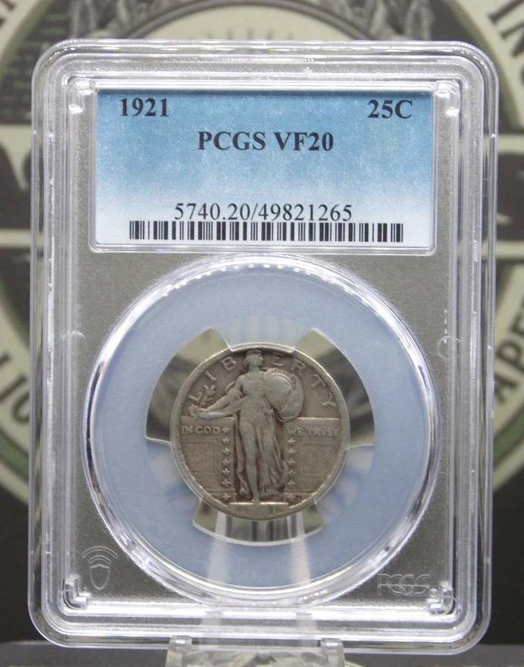 1921 "P" Standing Liberty Quarter SLQ 25c PCGS VF20 #265 Very Fine ECC&C, Inc. - Image 3 of 4