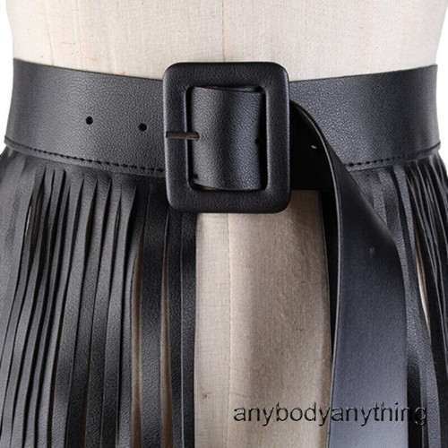 Lady Punk Tassel Skirt Waist Belt Faux Leather Waistband Long Fringe Gothic Belt - Picture 5 of 14