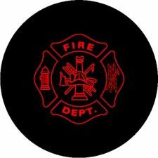 Fire Department Tire Cover on Black Vinyl - Optional Camera Port