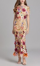 Women’s Fishtail Lace Evening Gown 3D Floral Party Cocktail Maxi Dress 