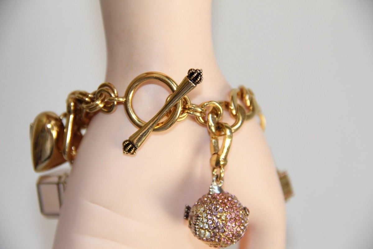 Juicy Couture Puffed Heart Gold Bracelet & 5-Charms. RARE  display picture 1