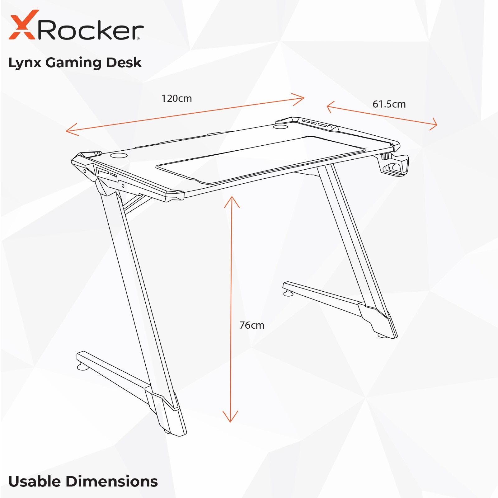 X ROCKER Lynx 120 x 60cm PC Gaming Computer Desk Office RGB LED