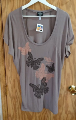 Hard Rock Cafe Las Vegas  Womens XL  brown Butterfly Short Sleeve T Shirt USA