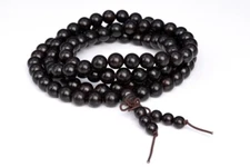 8MM 108 Pcs Black Ebony Blackwood Mala Beads Natural Wood Black Round Beads 35"