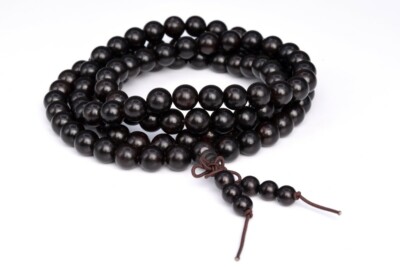 8MM 108 Pcs Black Ebony Blackwood Mala Beads Natural Wood Black Round Beads 35''
