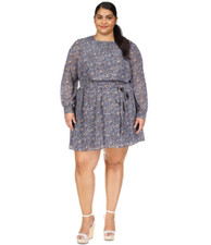 Michael Michael Kors Metallic Floral Minidress Dusty Rose Plus Size 3X