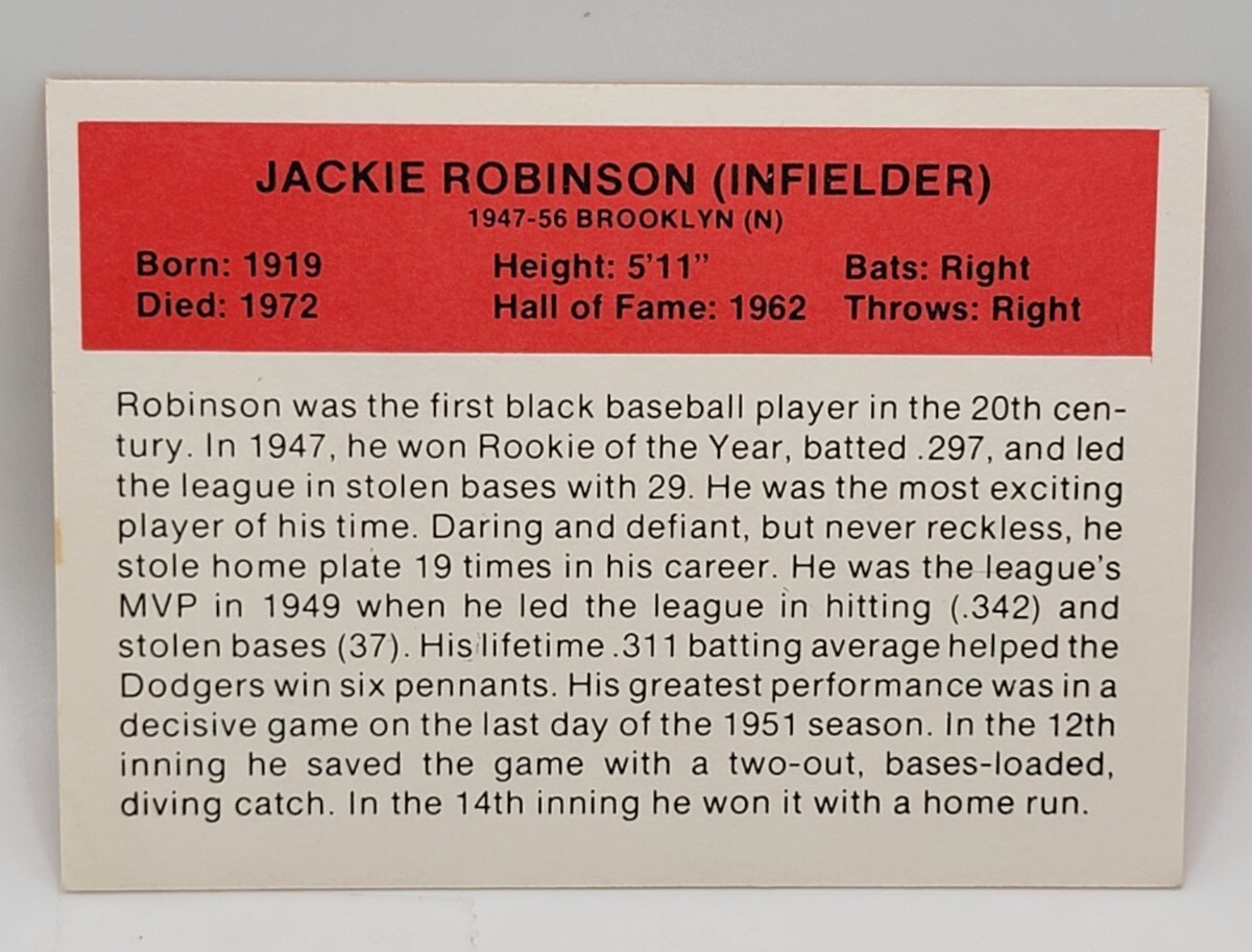 Hygrade Baseball's All-Time Greats Jackie Robinson Brooklyn