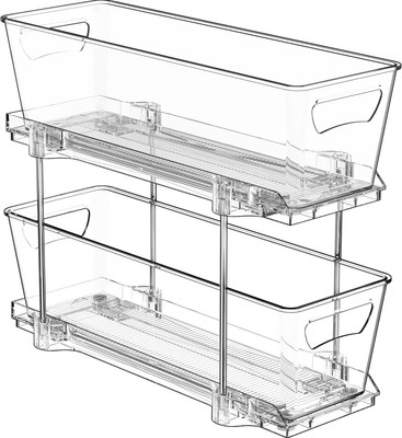 Simple Houseware 2-Tier Narrow Basket Drawer Cabinet Pull-Out Clear 
