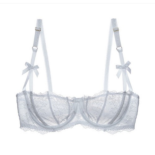 Women Sheer Lace Bra Underwire Push Up Shelf Bra 1/2 Cup Unlined Bra Lingerie - Picture 8 of 37