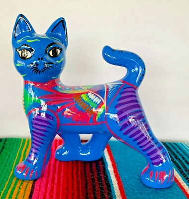 MEXICAN TALAVERA Cat POTTERY FLOWER CERAMIC Kitty BANK HAND PAINTED FIGURINE #26