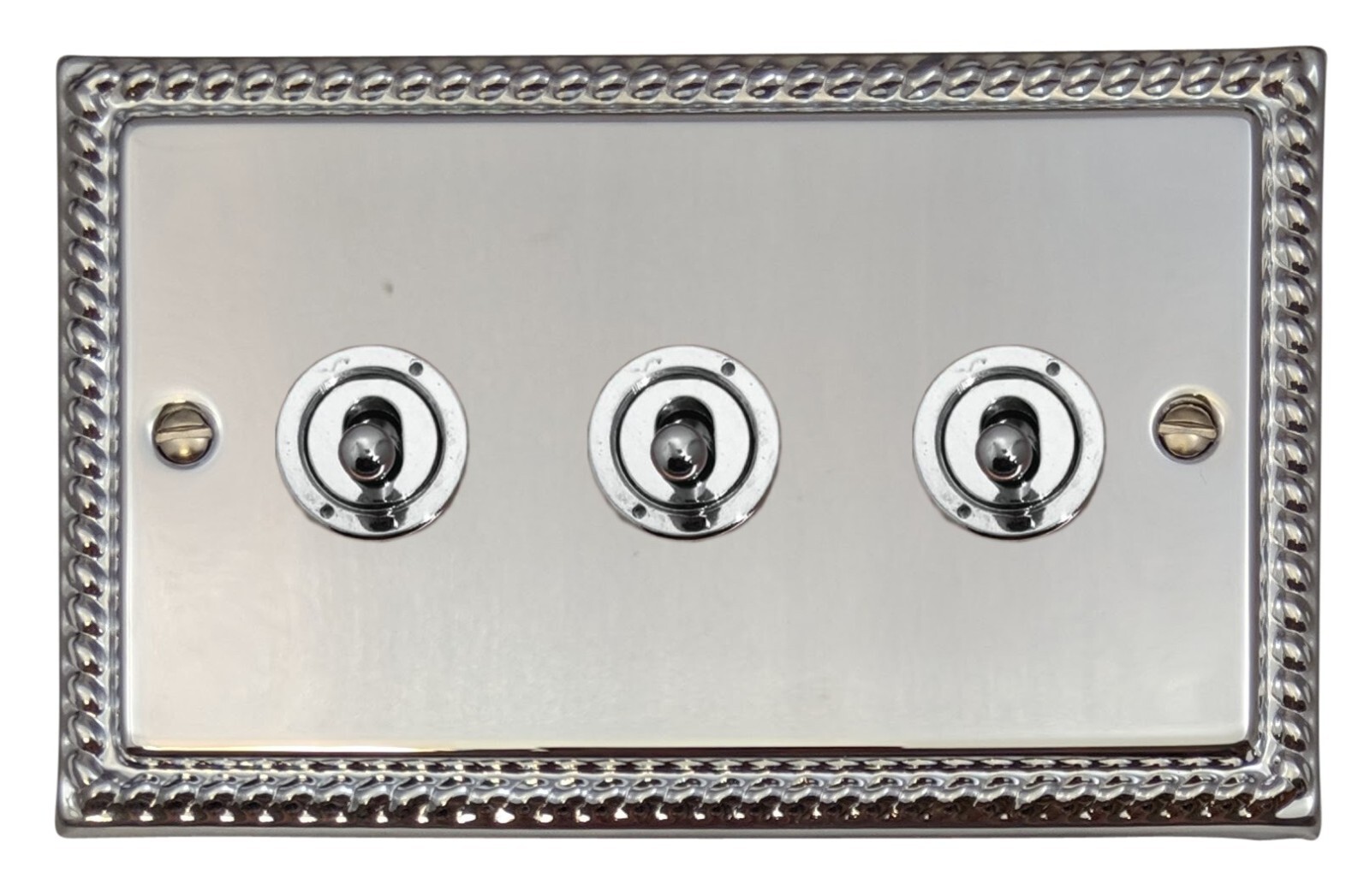 G&H MC383-PC Monarch Roped Polished Chrome 3 Gang 1 or 2 Way Toggle Light Switch