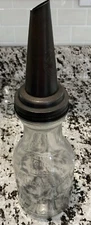 Antique Master MFG Co Litchfield IL 1926 Metal Oil Spout w Glass Quart Jar