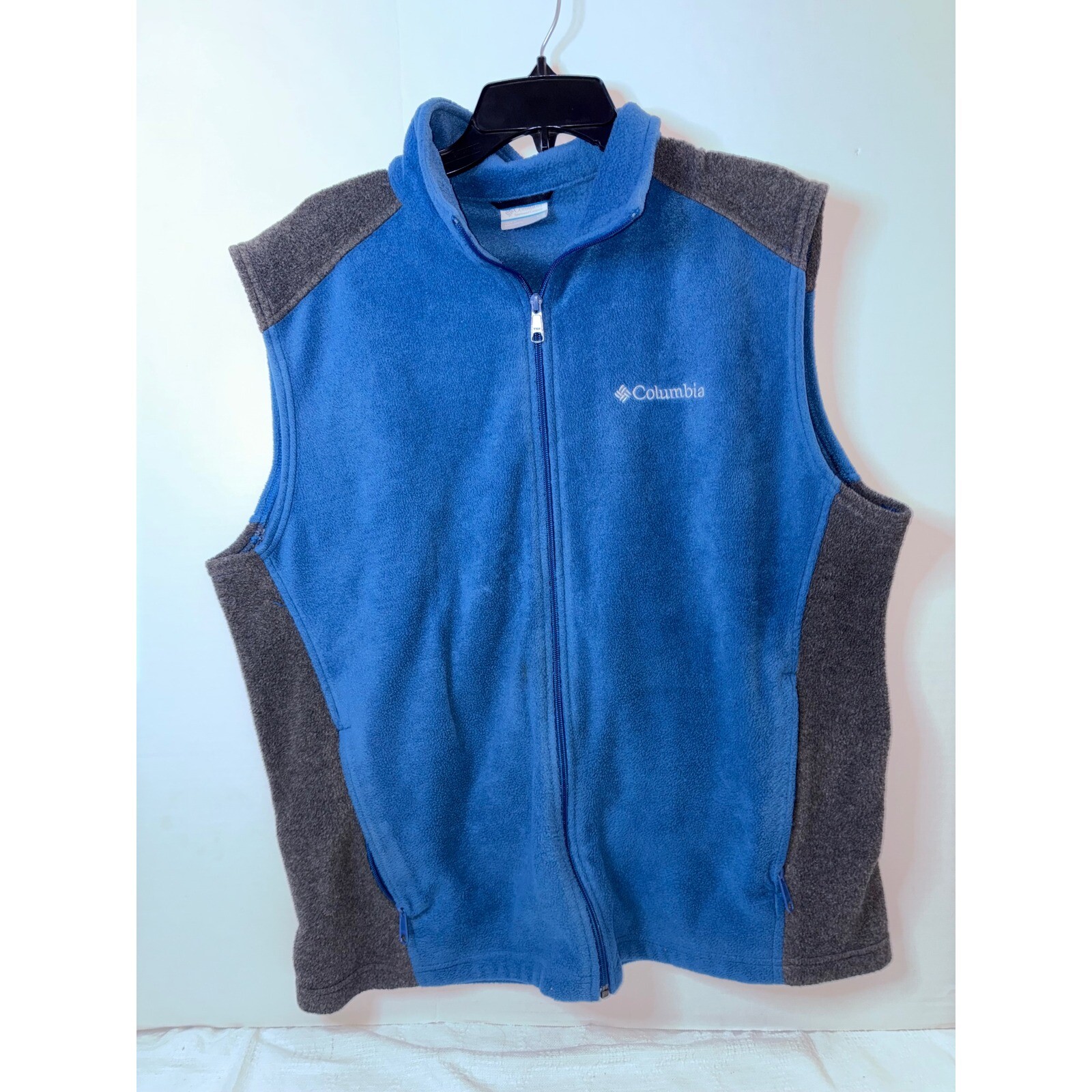 Columbia Men's Blue Gray Fleece Vest Full Zip Sleeveless Outdoor Large