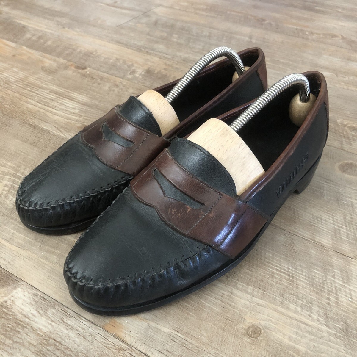 Vintage Johnston Murphy Penny Loafers Black Brown Leather  display picture 2