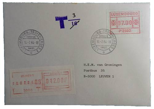 Luxemburg: Brief m. ATM 07.00,MN 1,ET-St.: "18.7.83",m.Freistempel "LEUVEN"!