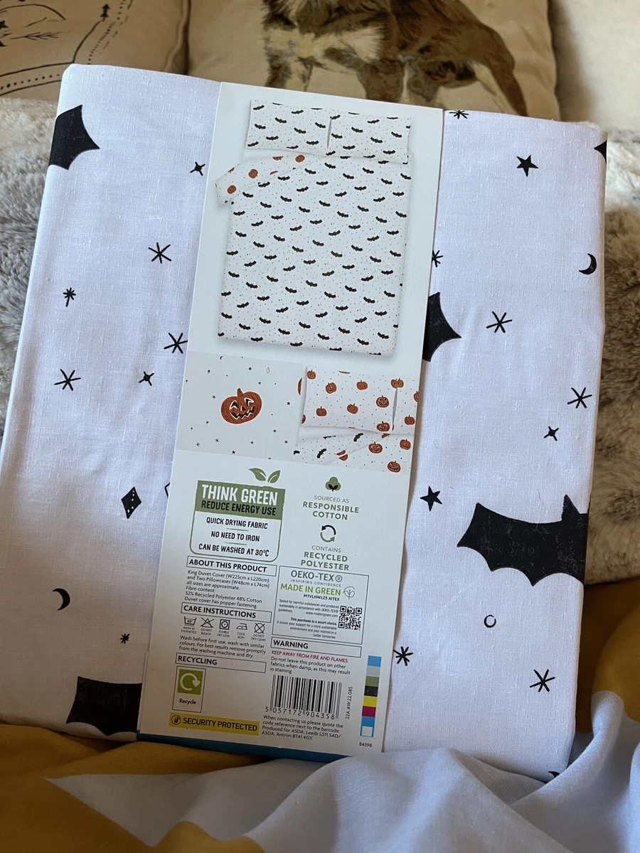 Halloween Pumpkin and Bats Reversible King Size Duvet Set George Asda