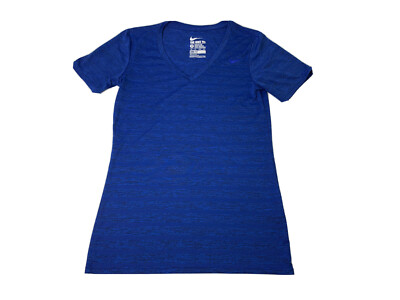 Nike Dri Fit Legend Veneer T Shirt Womens XS Short Sleeve V Neck Blue  700777 EUC