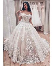 Wedding Dress New Ball Gown Sweetheart Appliques Off The Shoulder Lace up Brides