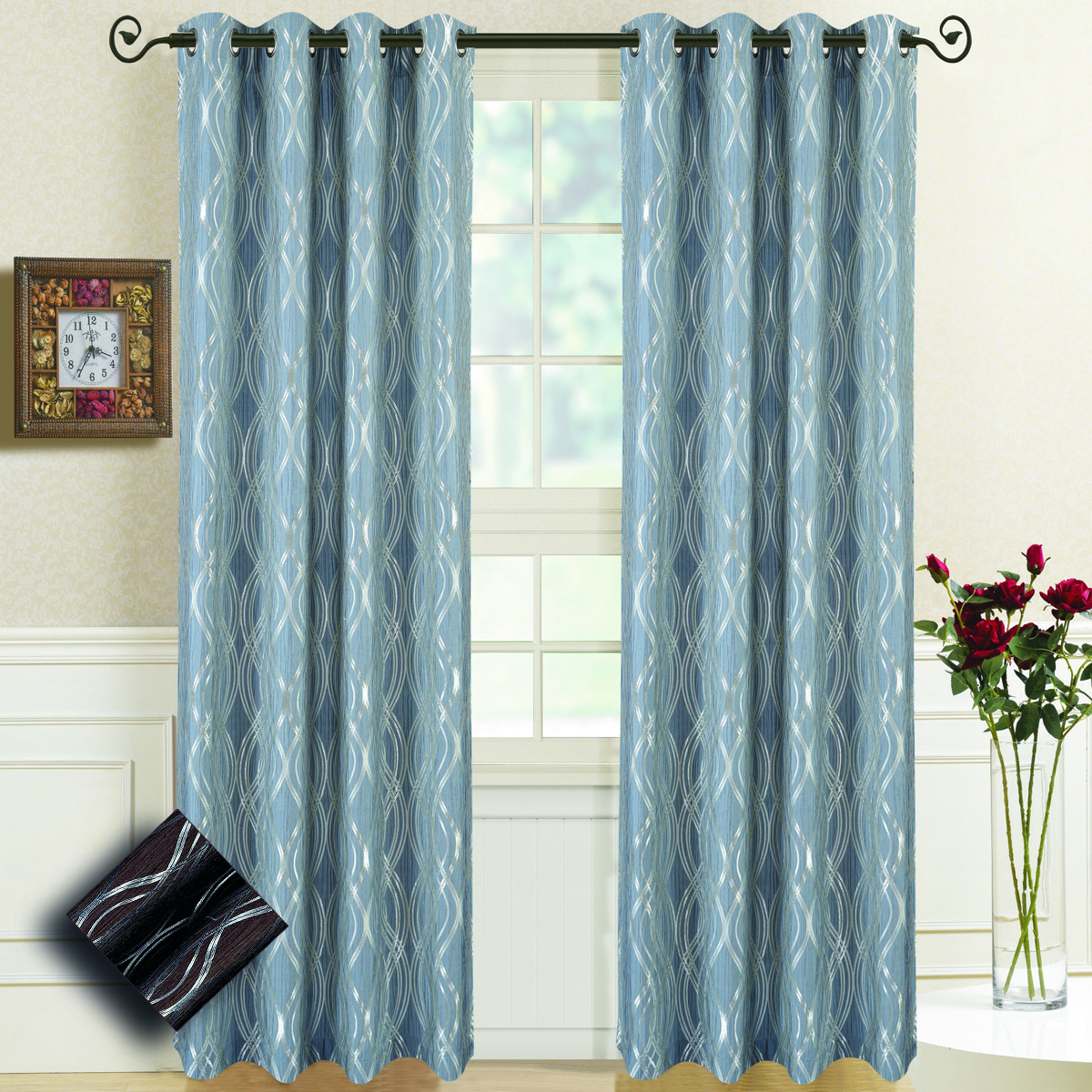 Regalia Jacquard Textured Window Curtains, Set of 2 Abstract Grommet