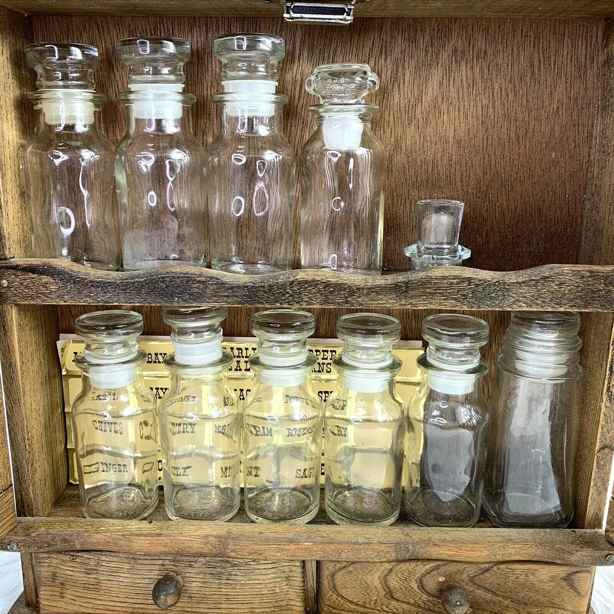 Vintage Spice Rack with Jars Made in Japan 10 Jars Wood Magnetic Doors Slats