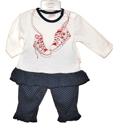 Schickes Baby Mädchen zweiteiliges Leggings und Top Set/Outfit - weiß/marine