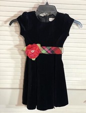 SWEET HEART ROSE Black Velvet Plaid Sash tulle dress Size 4 Girls EUC