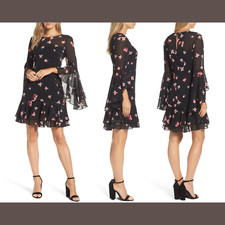 NWT! Eliza J Ruffled Fit & Flare Dress Black/Pink [ SZ 4 ] #e340