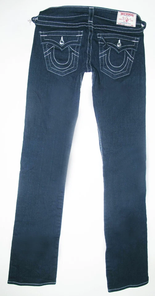 HOT Women's TRUE RELIGION BILLY STRAIGHT DISCO CRYSTAL DARK STRETCH Jeans 27 x34 - Image 4 of 4