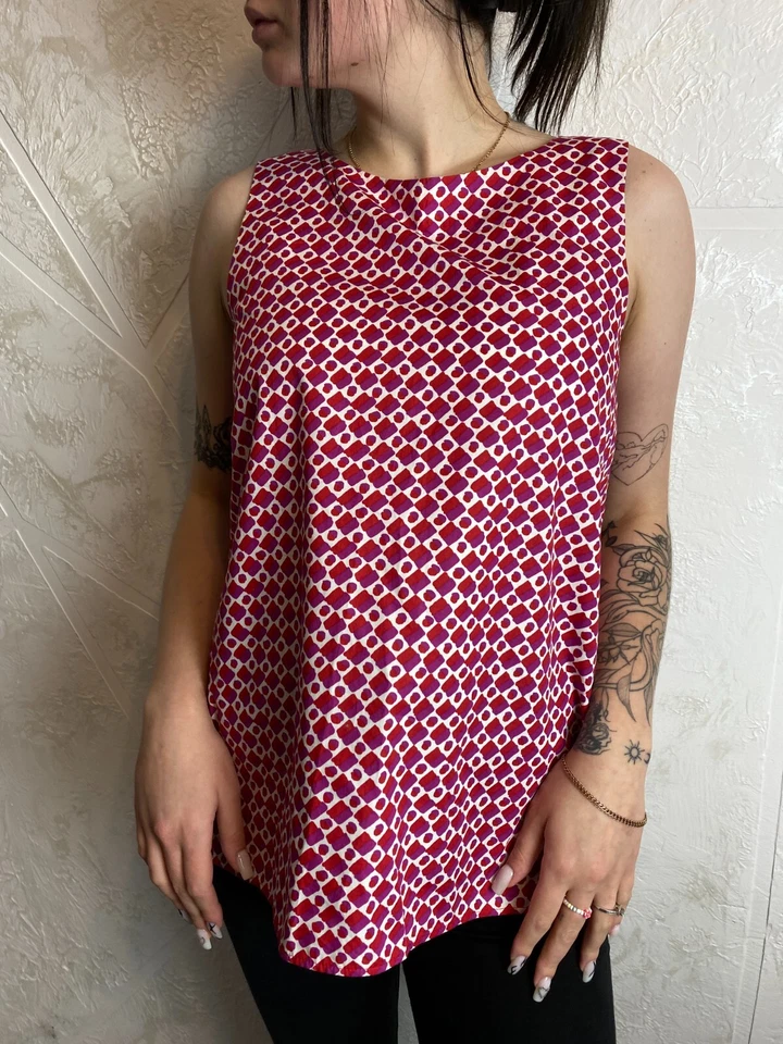 Weekend MAX MARA Pink Geometric Pattern Tank Top Blouse - Image 2 of 4