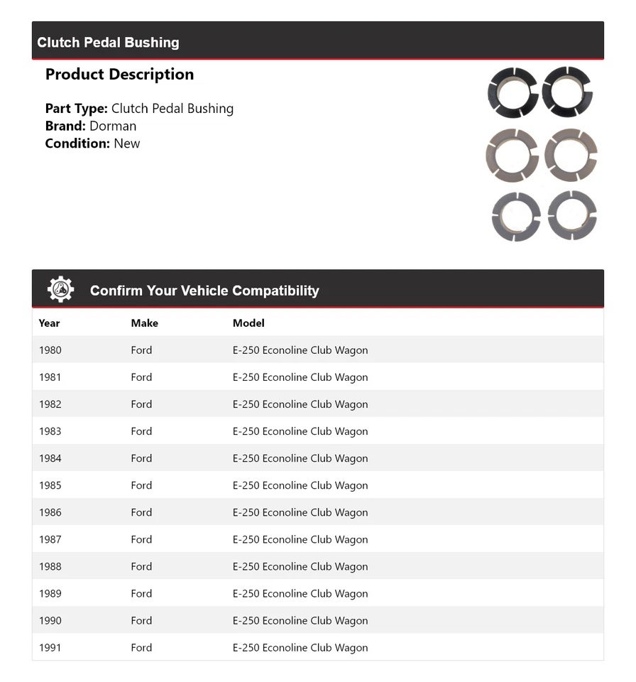 Buje de pedal de embrague Dorman 1981 para Ford E-250 Econoline Club Wagon 1980-1991 Foto 2 de 4