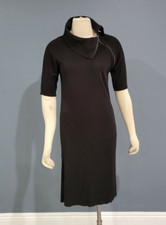 CALVIN KLEIN Black Knit High Zippered Collar Neck Sweater Dress M