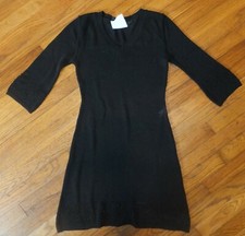 Knit Short Dress with Slip Black Women XS 3/4 Sleeves