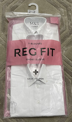 Ex M\u0026S 3 Pack Girls Short Sleeve School Blouse/Shirt White 2/3 Year Easy To  Iron | eBay UK